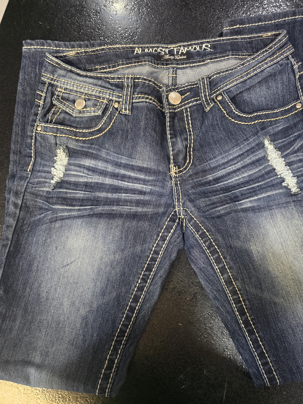 Almost Famous Women’s Distressed Dark Blue Jeans